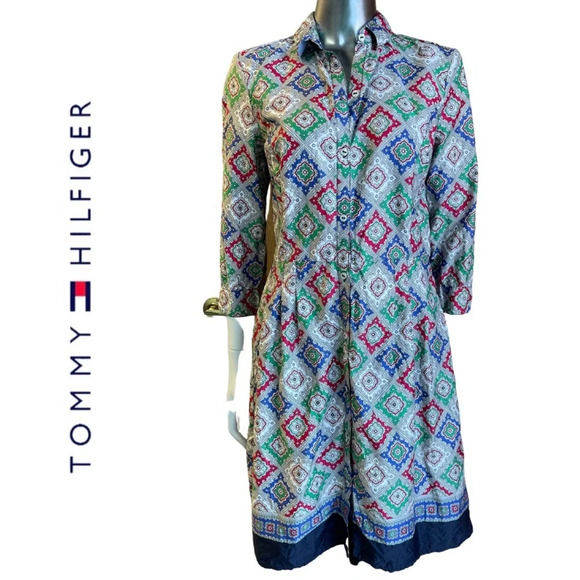 Tommy Hilfiger Dresses & Skirts - Tommy Hilfiger Dress Long  Sleeve Button Front Print Dress Geometric Size 4